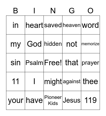 Psalm 119:11 Bingo Card