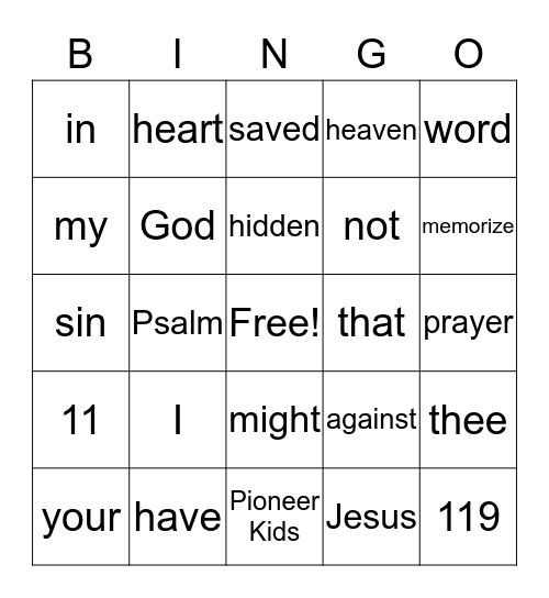 Psalm 119:11 Bingo Card