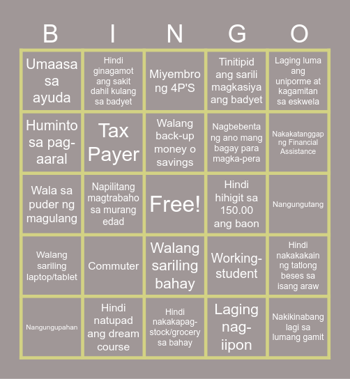 ANO KA? PUNAN MO Bingo Card