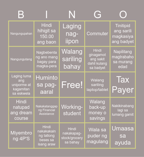 ANO KA? PUNAN MO Bingo Card