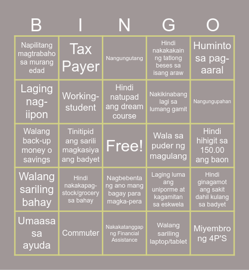 ANO KA? PUNAN MO Bingo Card