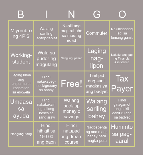 ANO KA? PUNAN MO Bingo Card