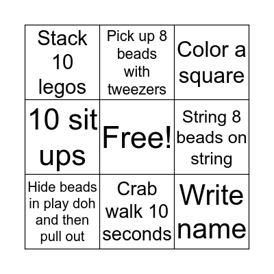 Fine Motor B-I-N-G-O Bingo Card
