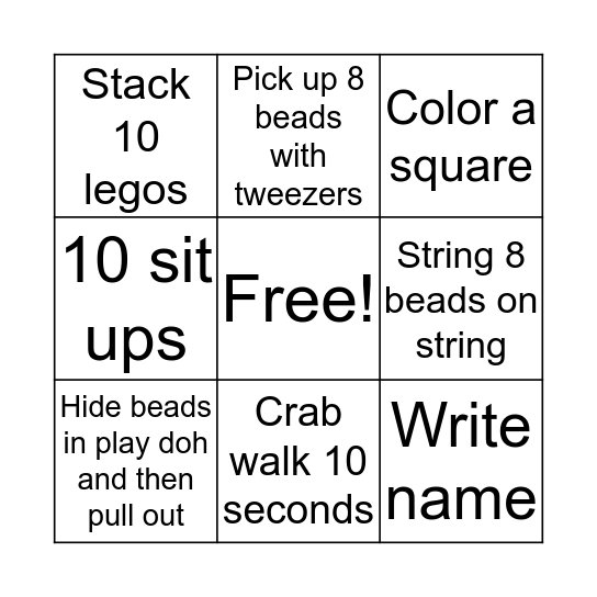 Fine Motor B-I-N-G-O Bingo Card