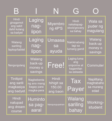 ANO KA? PUNAN MO Bingo Card