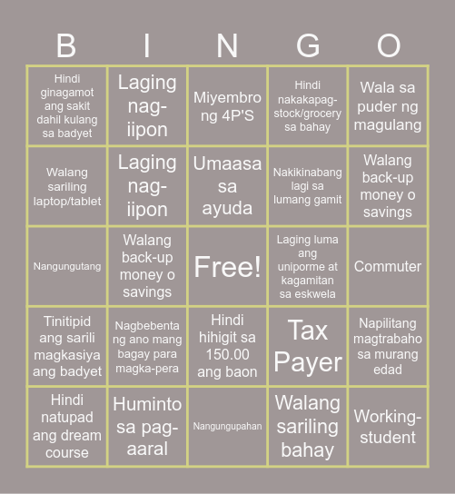 ANO KA? PUNAN MO Bingo Card