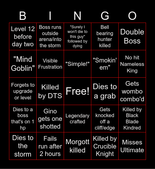 Gino Stream Bingo! Nightreign Edition Bingo Card