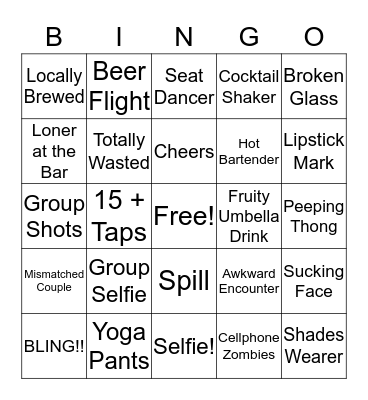 Jen's Pub Crawl Bingo Card