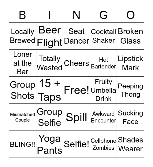 Jen's Pub Crawl Bingo Card