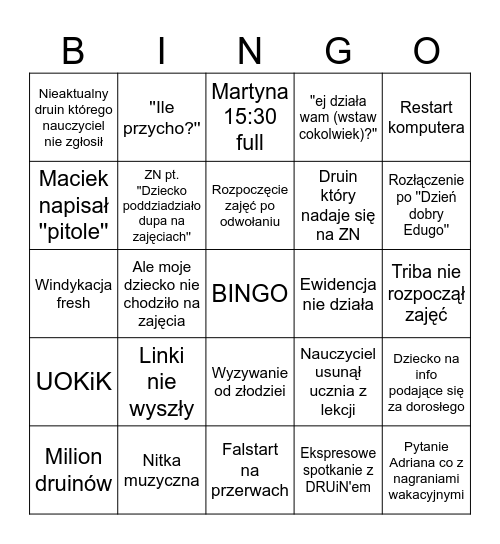 Bingo Infolini Bingo Card