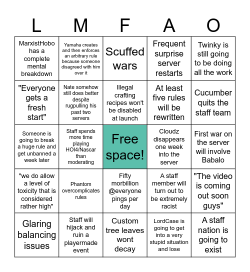 Official Twidz Bingo Card