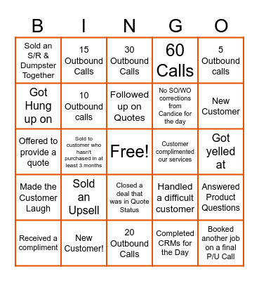 J Bar Bingo Card