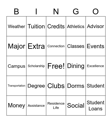 Campus Tour Bingo Card