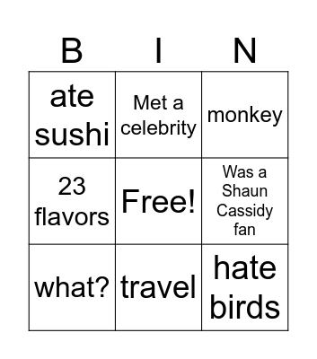 Fun Fact Bingo Card