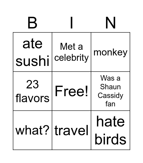 Fun Fact Bingo Card