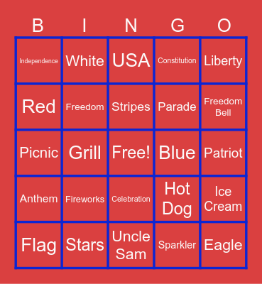 4th of July Bingo Card
