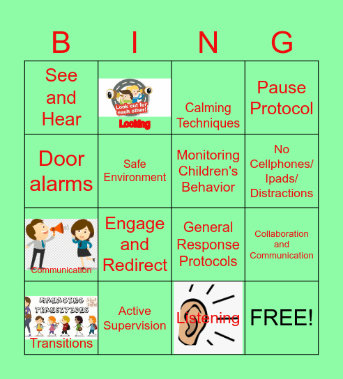 Active Supervision Bingo Card