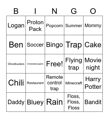 Logan and Daddy's Bingo Lovely Sheet Bingo Card