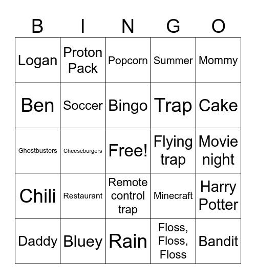 Logan and Daddy's Bingo Lovely Sheet Bingo Card