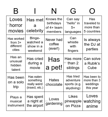 Untitled Bingo Card