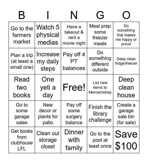 July Bingo Card