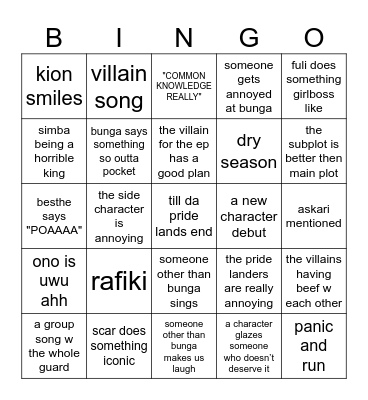 Untitled Bingo Card