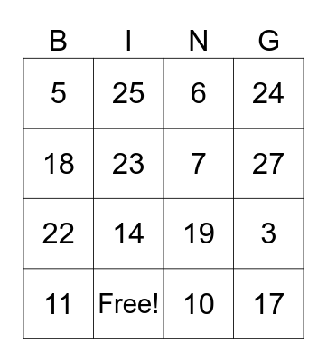 Thanksgiving Bingo Card