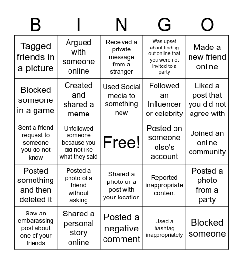 Social Media Bingo Card