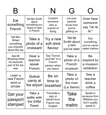 Paris 2025 Bingo Card