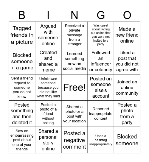 Social Media Bingo Card