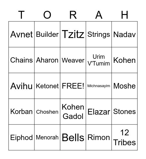 Parashat Tetzaveh Bingo Card