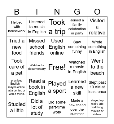 Untitled Bingo Card