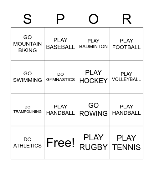 SPORTS Bingo Card
