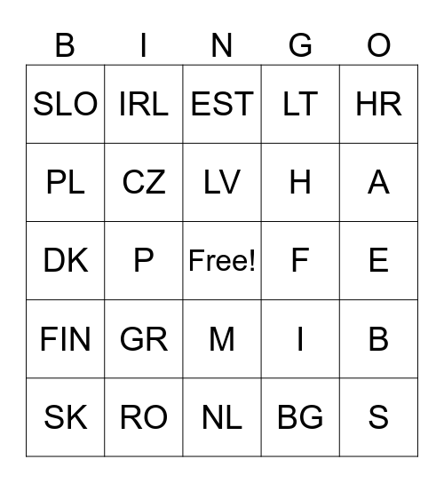 EU license plates Bingo Card