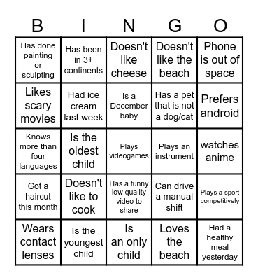 Ice Breaker for Work Bingo Card