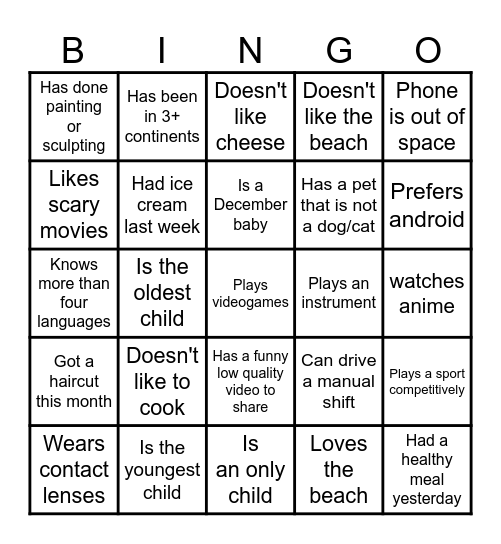 Ice Breaker for Work Bingo Card