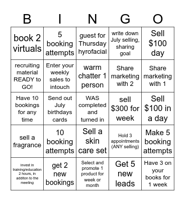 week 1 of July 2025 Bingo Card