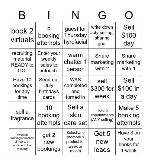 week 1 of July 2025 Bingo Card