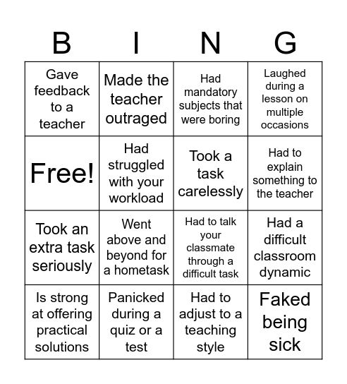 school speakout C1 unit 1d Bingo Card