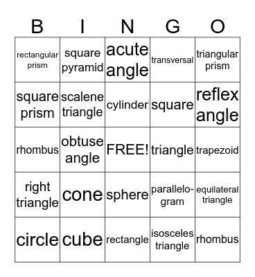 Geometry BINGO Card