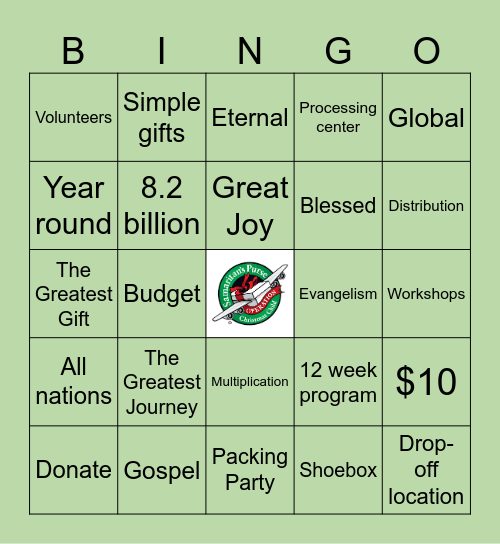 Operation Christmas Child Bingo Card