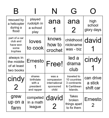 Get to know me Bingo Card