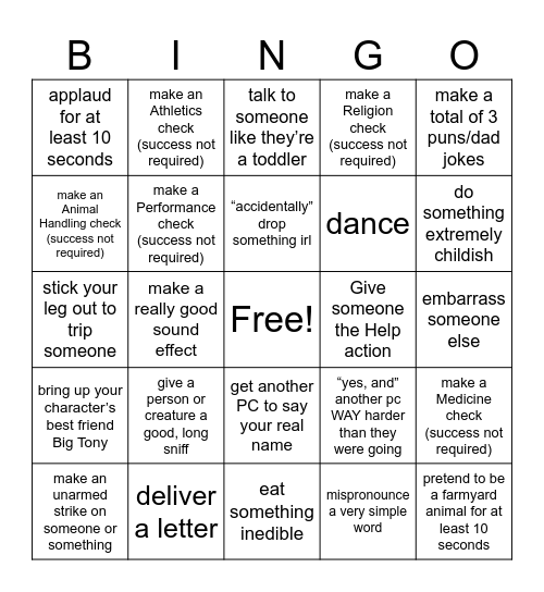 TASKS Bingo Card