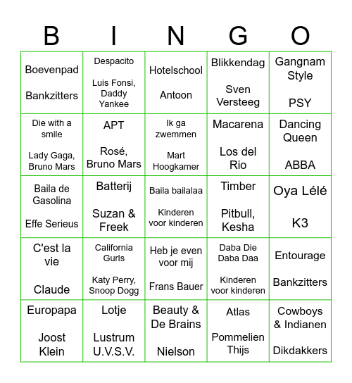 Groep 7 Muziekbingo! Bingo Card