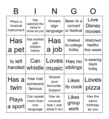 Find someone who….. Bingo Card