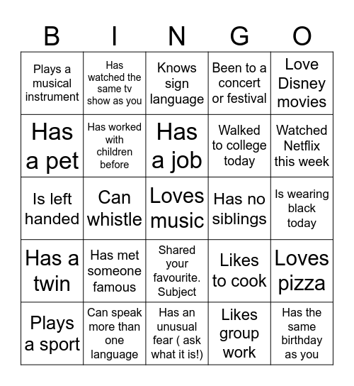 Find someone who….. Bingo Card