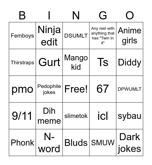 Absolute brainrot Bingo! Bingo Card