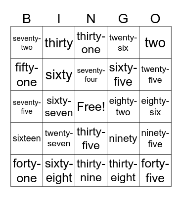 Number Bingo Card