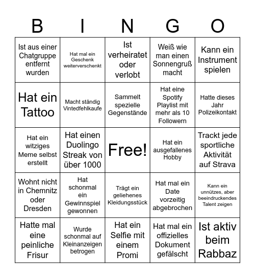 Kennlern Bingo Card