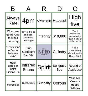 Picnic Rally Bingo Card